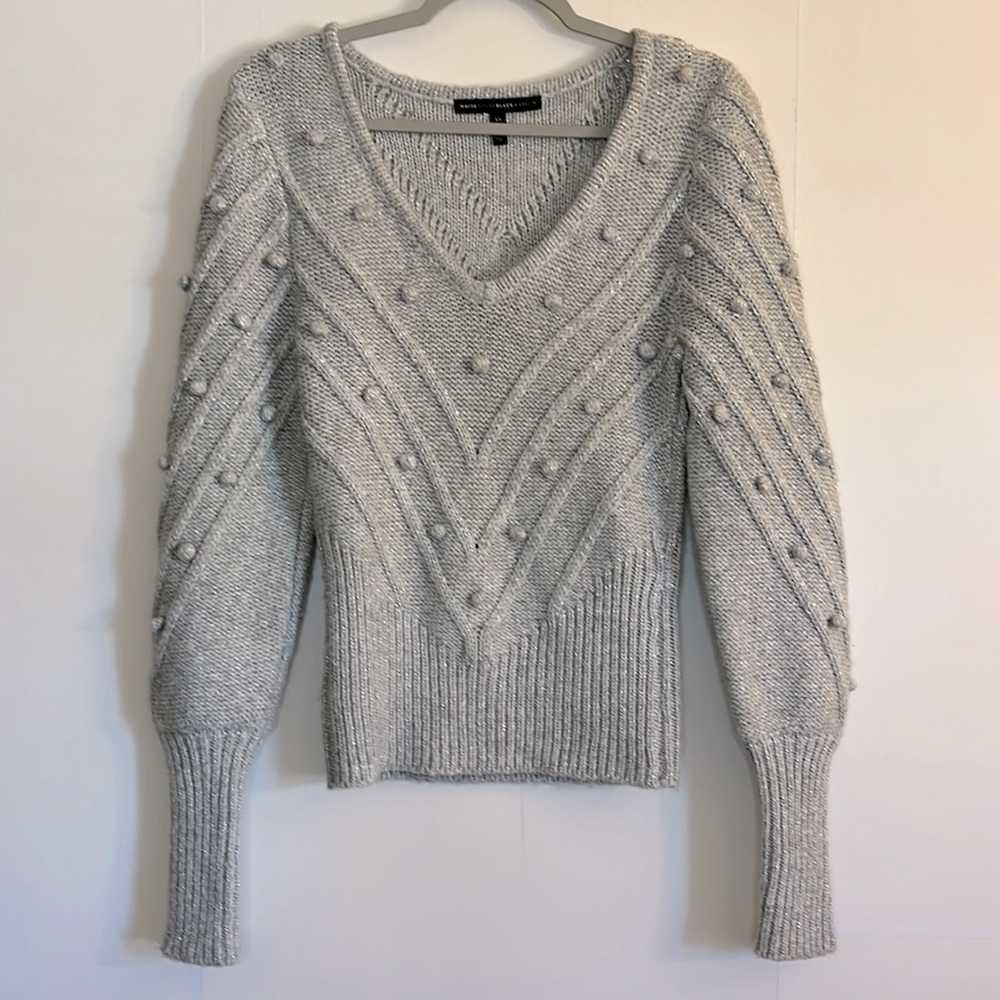 White House Black Market Gray V-Neck Sweater